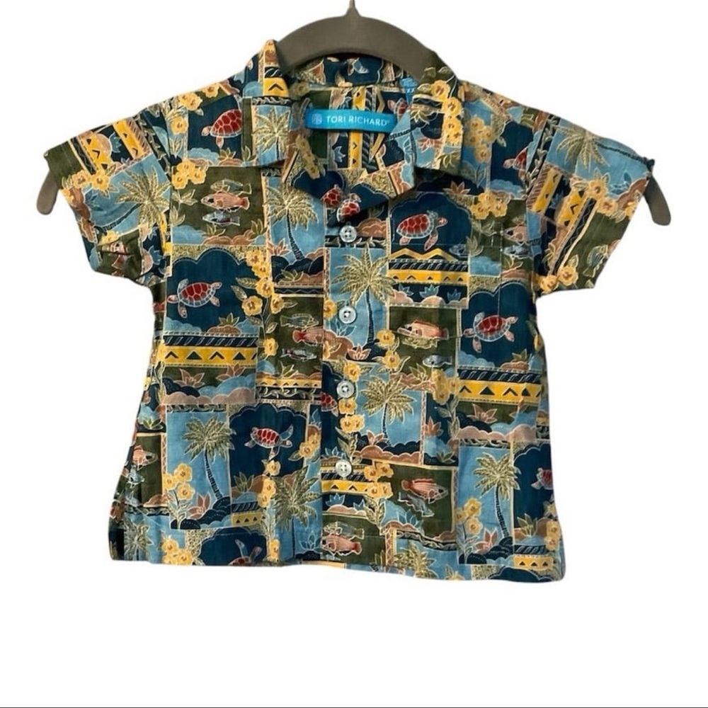 Tori Richard Boys XXXS 0-1 MAURITIUS Lagoon Hawaiian Aloha Button Down Shirt